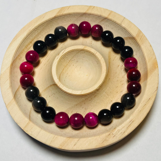 Black + Pink Crystal Bead Bracelet