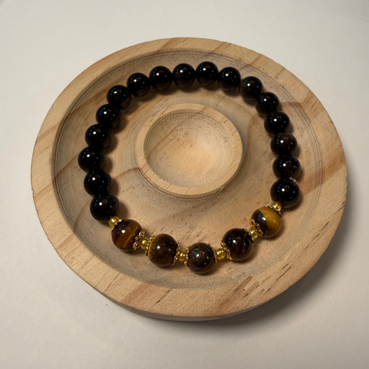 Tiger's Eye and Obsidian Bracelet