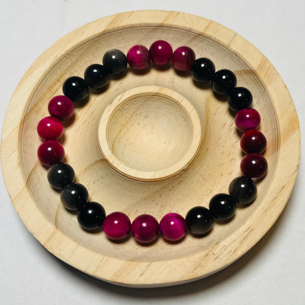 Black + Pink Crystal Bead Bracelet