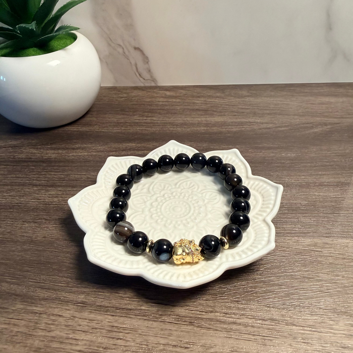 Black Onyx and Golden Buddha Bracelet