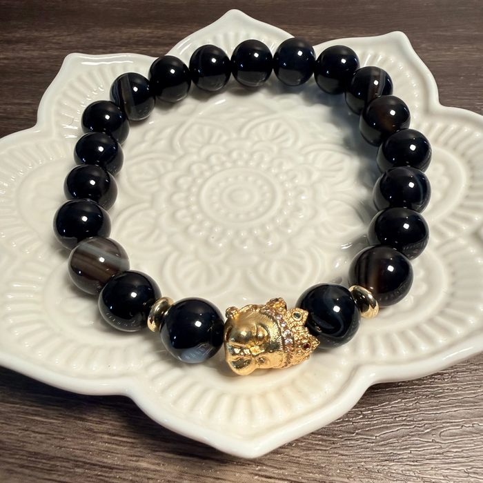 Black Onyx and Golden Buddha Bracelet