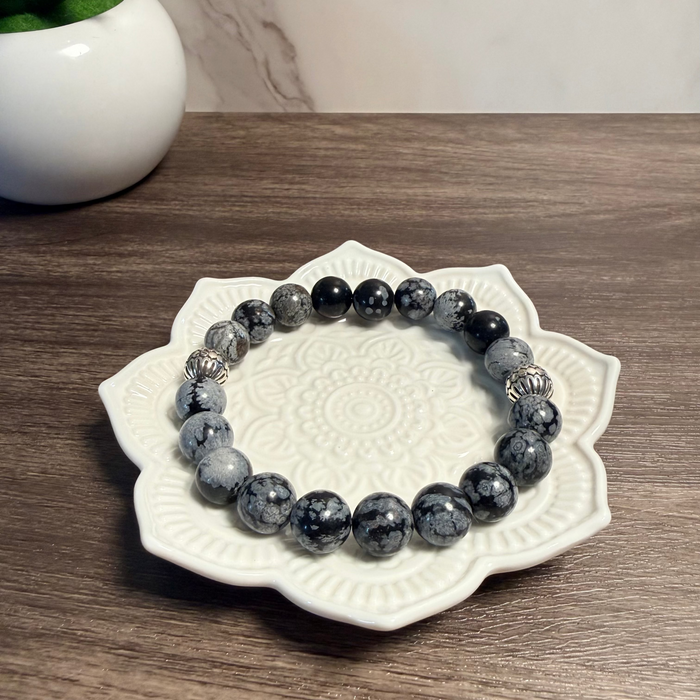 Elevated Snowflake Obsidian Bracelet