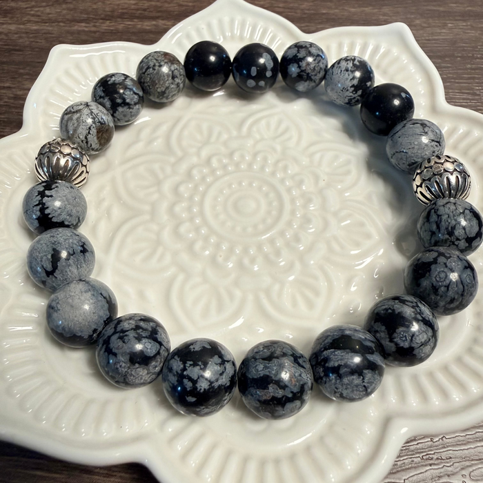Elevated Snowflake Obsidian Bracelet