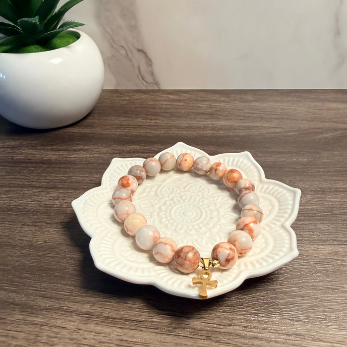 Red Vein Jasper Bracelet with Ankh Charm